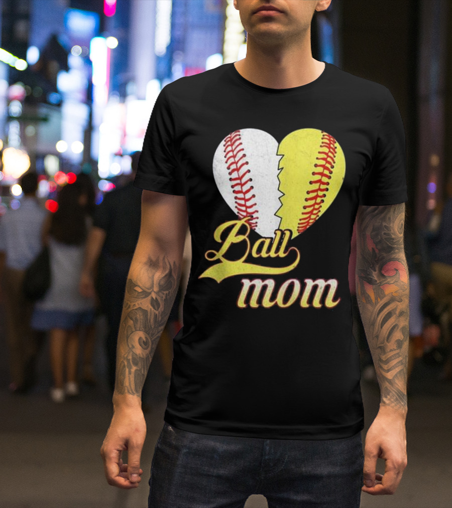 Ball Mom Baseball Softball Heart T-Shirt