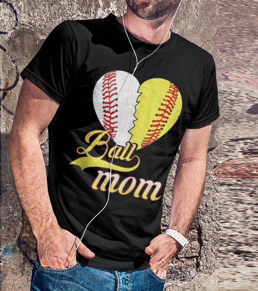 Ball Mom Baseball Softball Heart T-Shirt