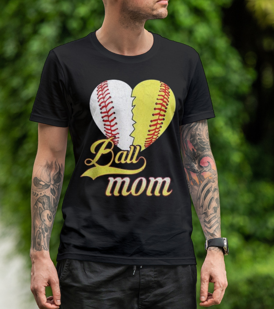 Ball Mom Baseball Softball Heart T-Shirt