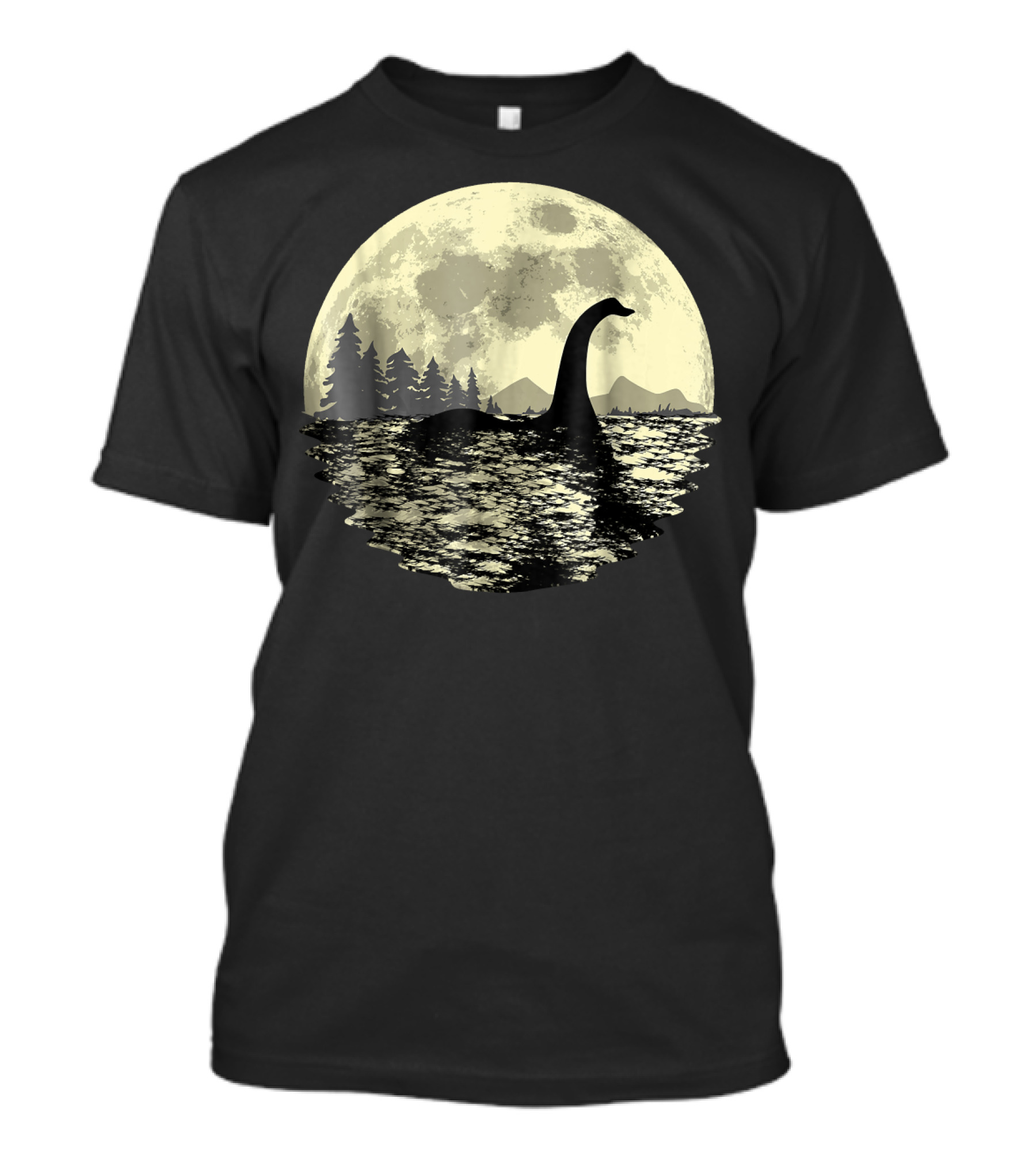 Loch Ness Monster Moonlight Lake Swim Silhouette By Moon T-Shirt
