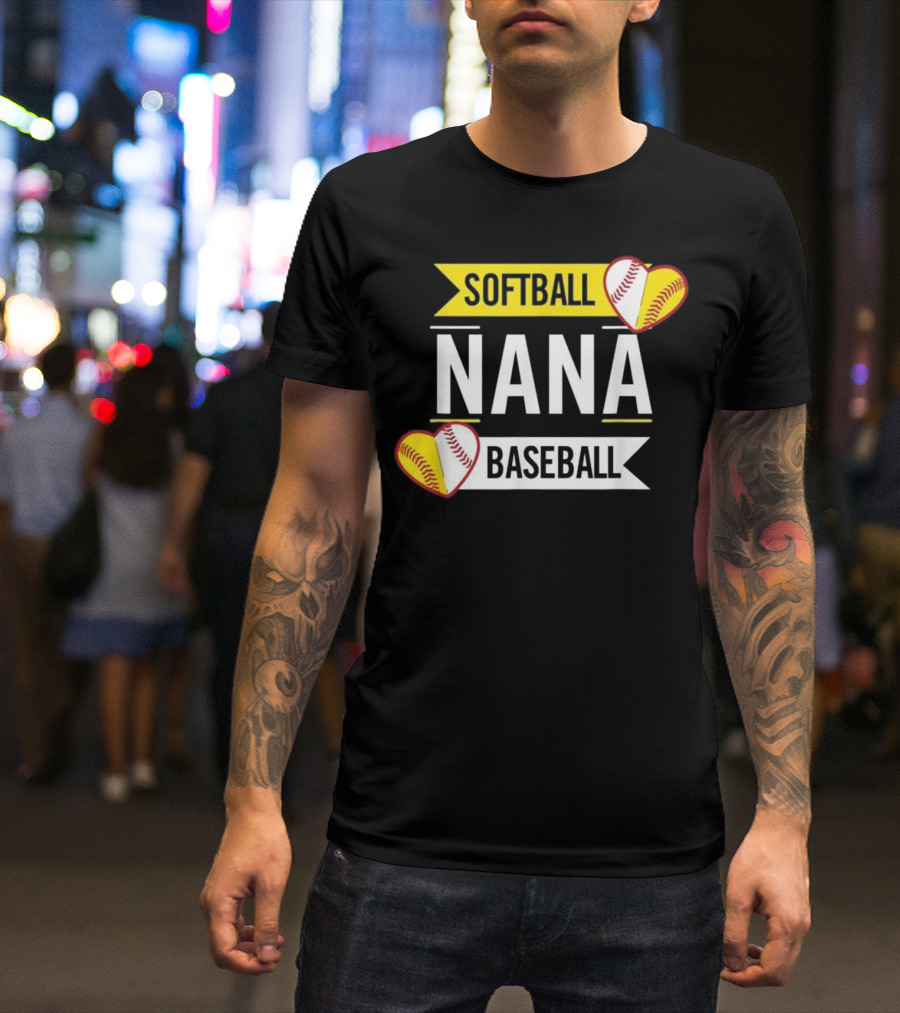 Softball Baseball Nana Mother's Day Gift Baseball Heart Softball Heart T-Shirt