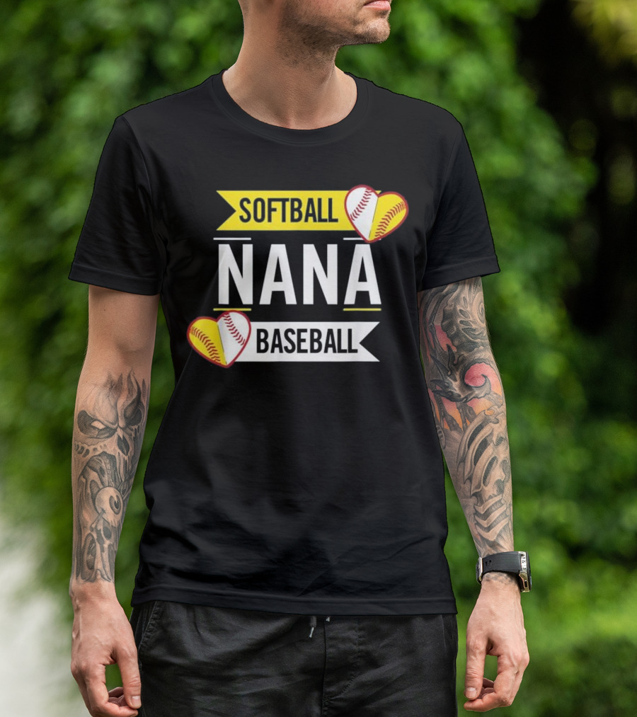 Softball Baseball Nana Mother's Day Gift Baseball Heart Softball Heart T-Shirt