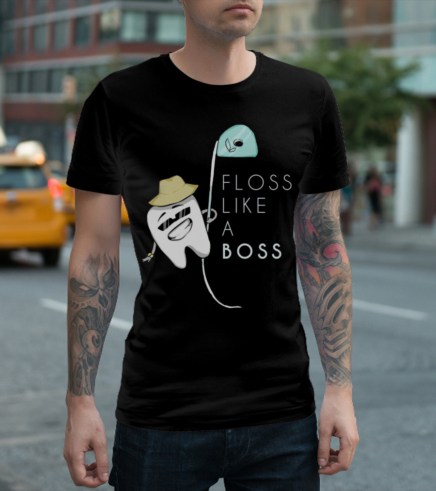 Floss Like a Boss Funny Dentist Teeth Wearing Hat and Sunglasses T-Shirt
