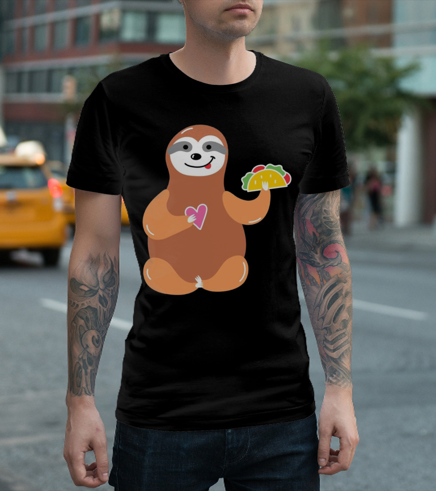 Sloth Eating Taco Holding Heart Cute Funny T-Shirt