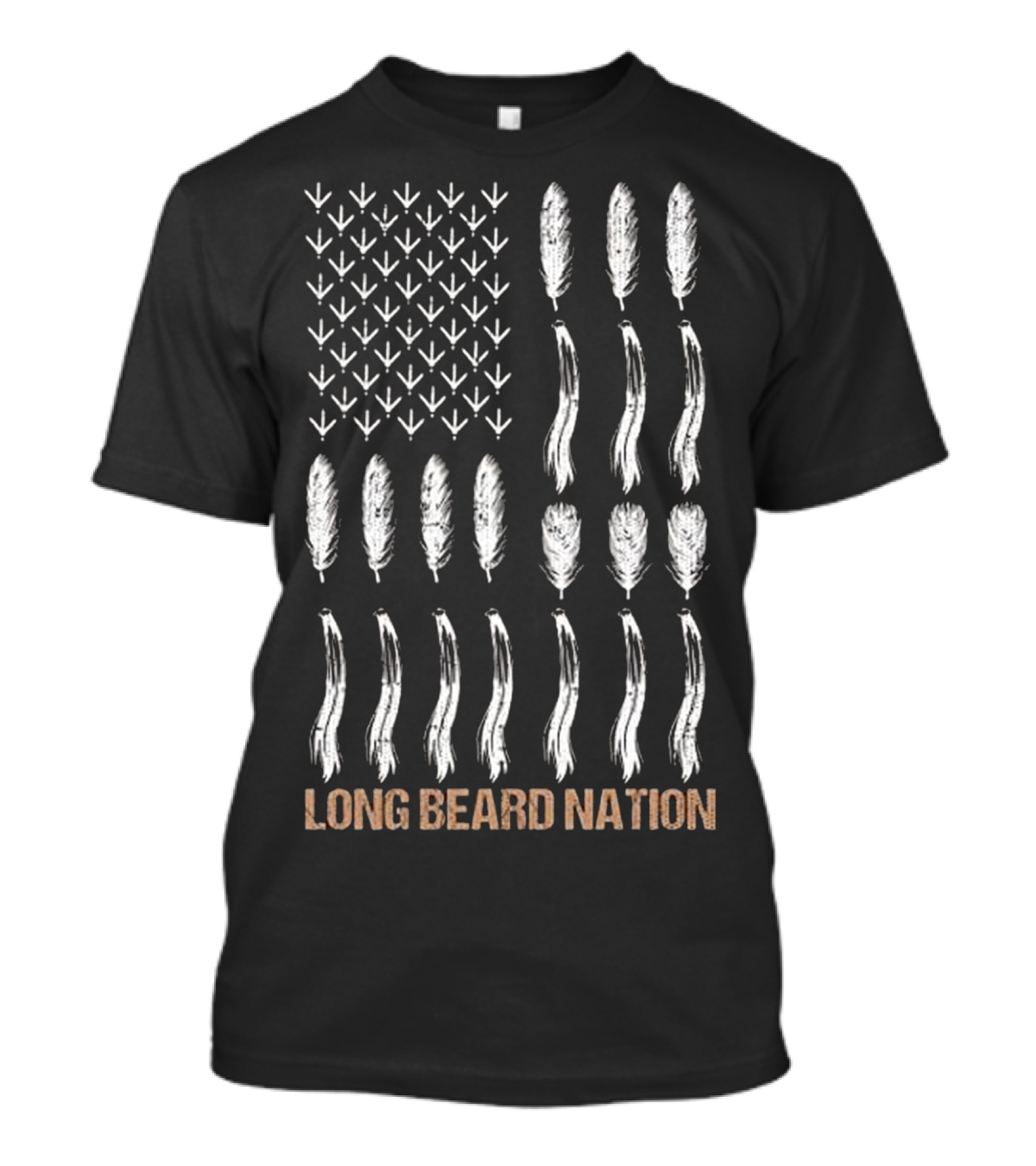 Long Beard Nation Turkey Hunting Flag Feathers T-Shirt