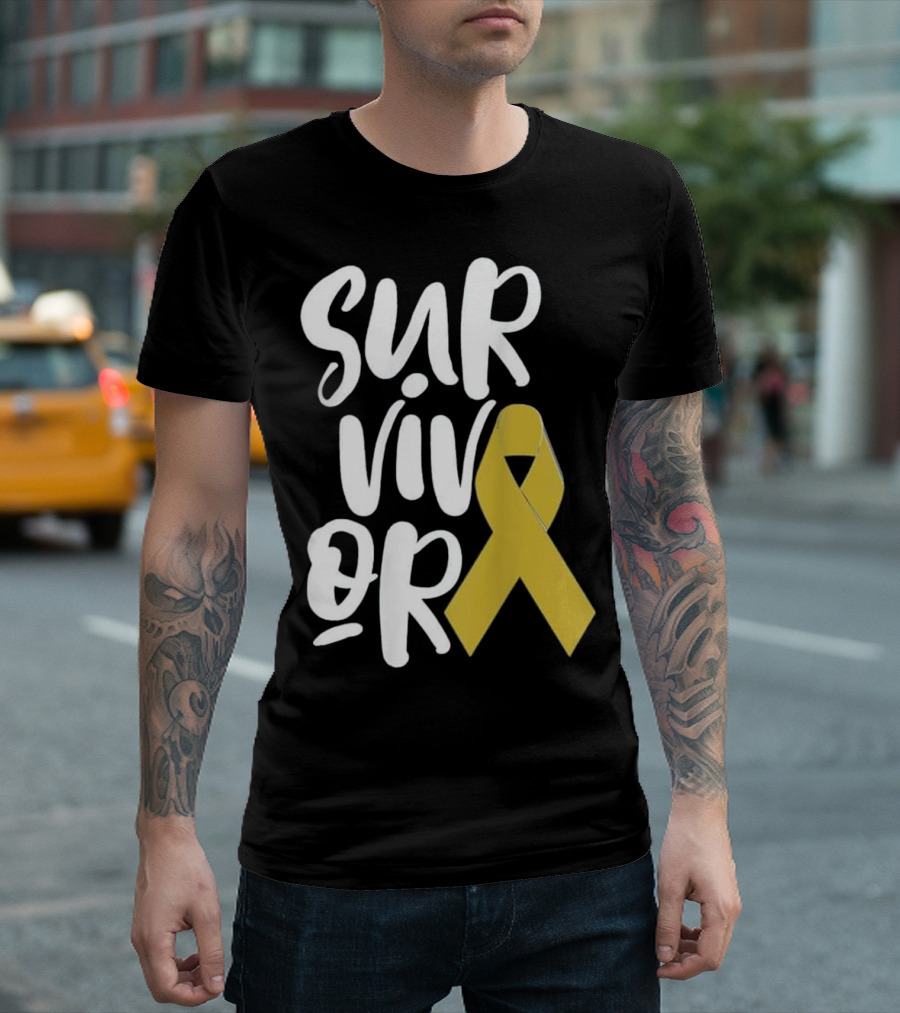 Survivor Childhood Cancer Gold Ribbon Awareness Kids T-Shirt