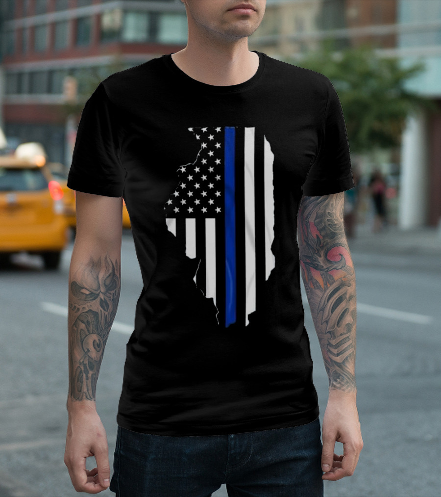 ILLINOIS Thin Blue Line American Flag Shape Support T-Shirt