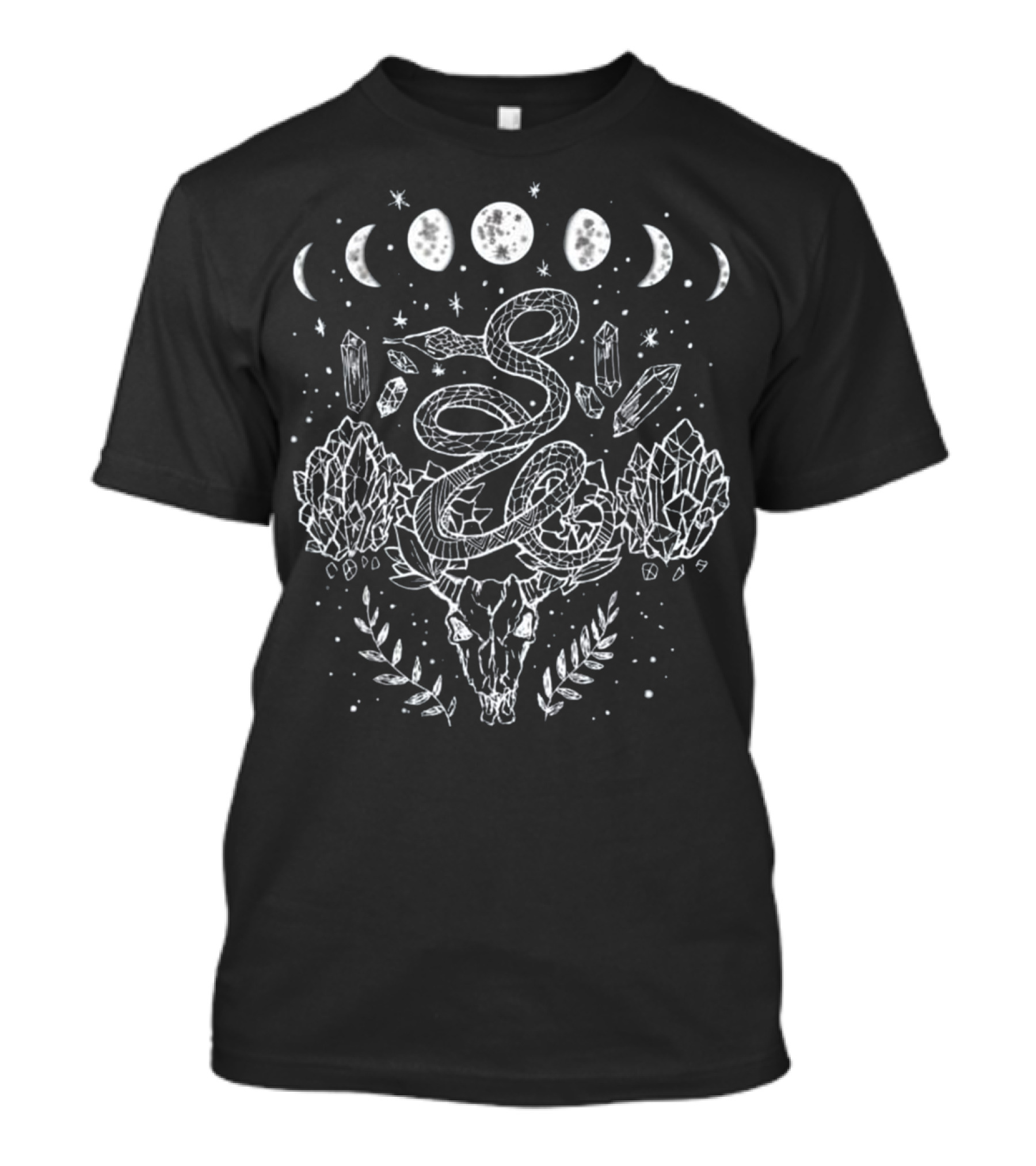 Moon Phases Snake Crystals And Skull Gothic Mystical T-Shirt