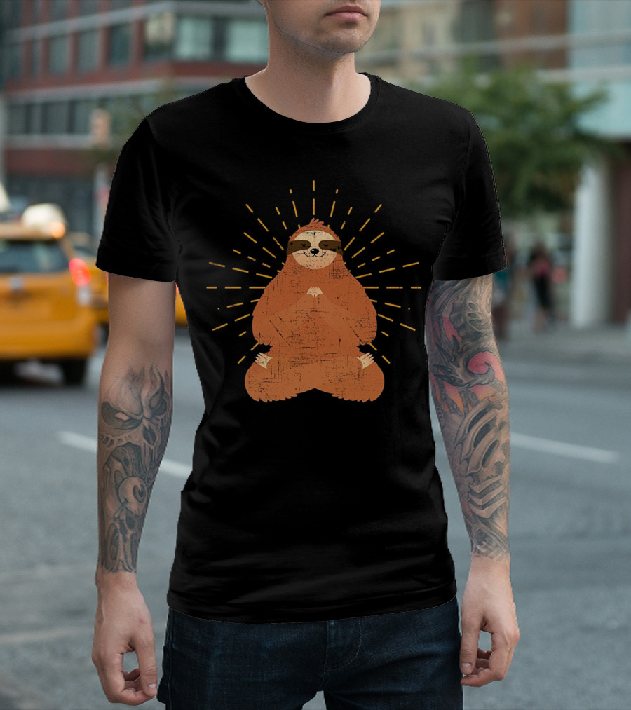 Sloth Meditating Funny Meditation Sunshine Burst T-Shirt