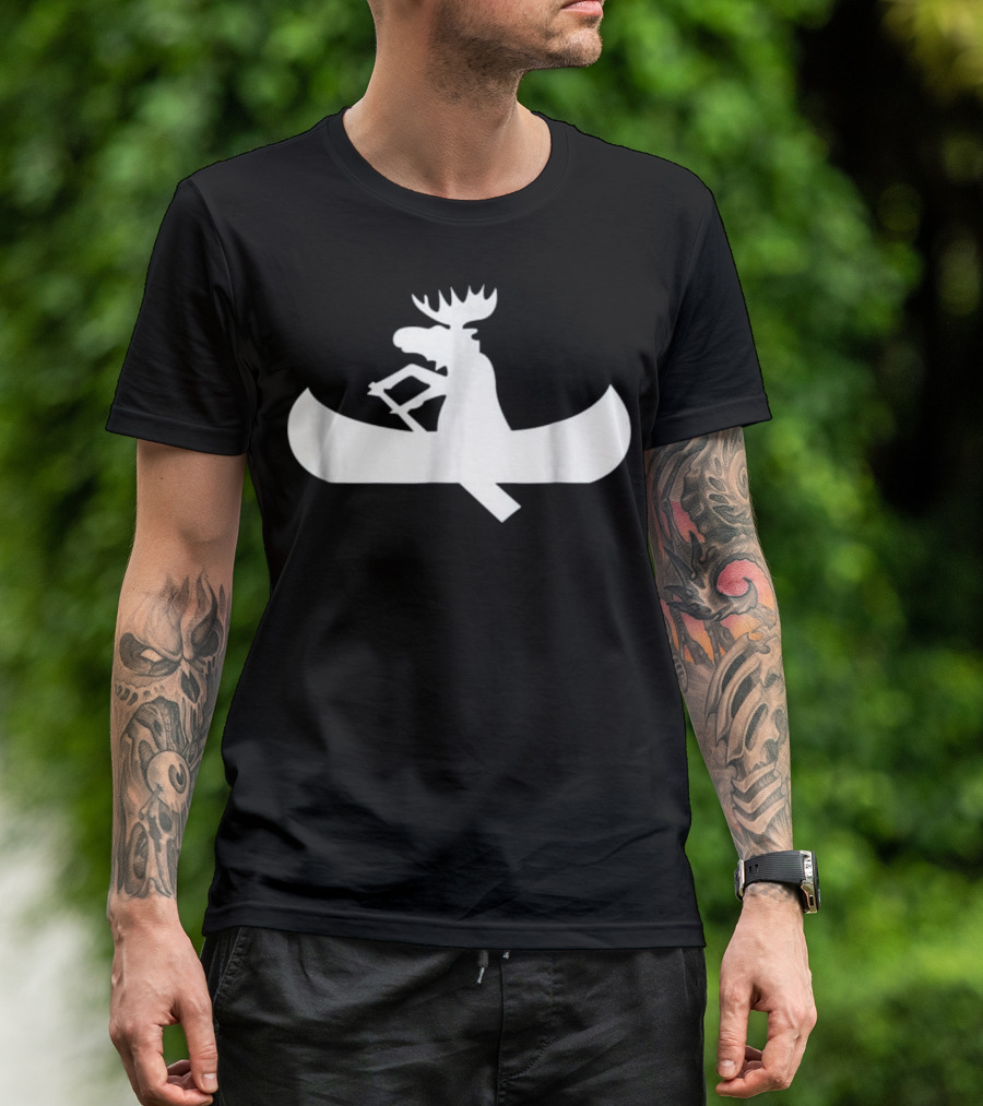 Moose Canoe Lake Moose In A Canoe Hi Silhouette Adventure T-Shirt