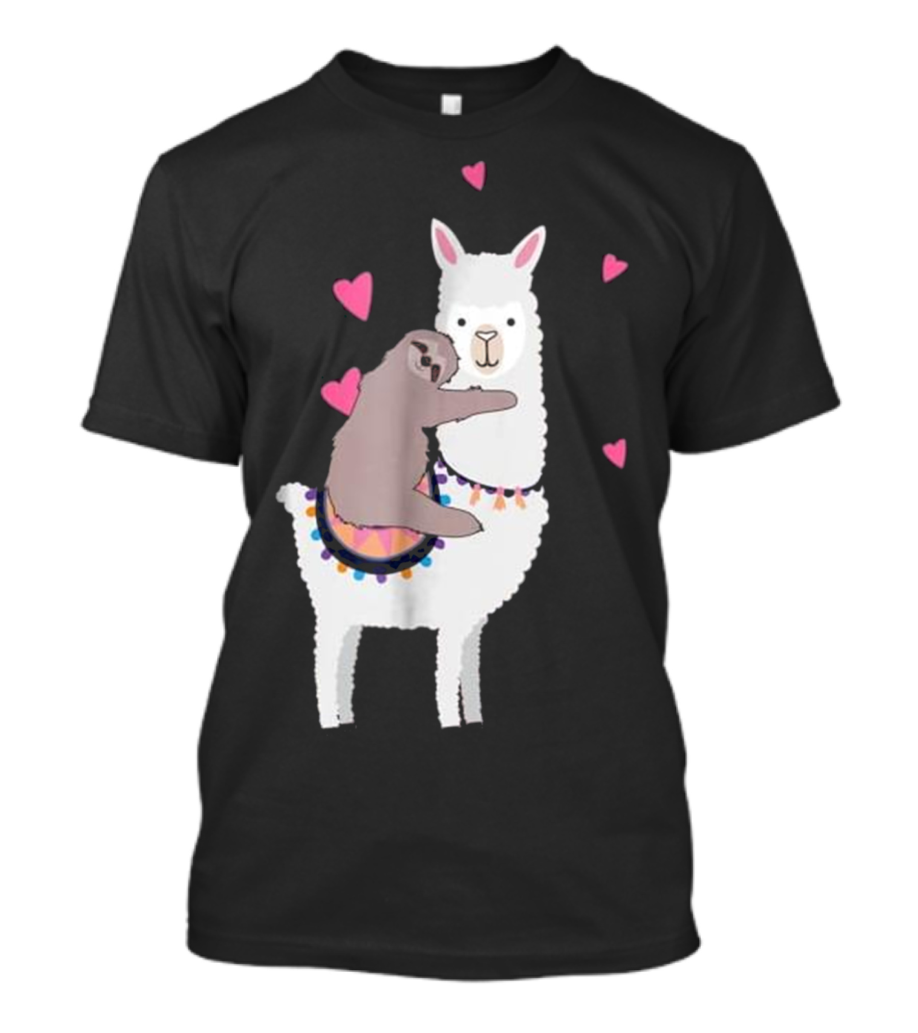Sloth Best Friends Riding Llama Surrounded By Hearts T-Shirt