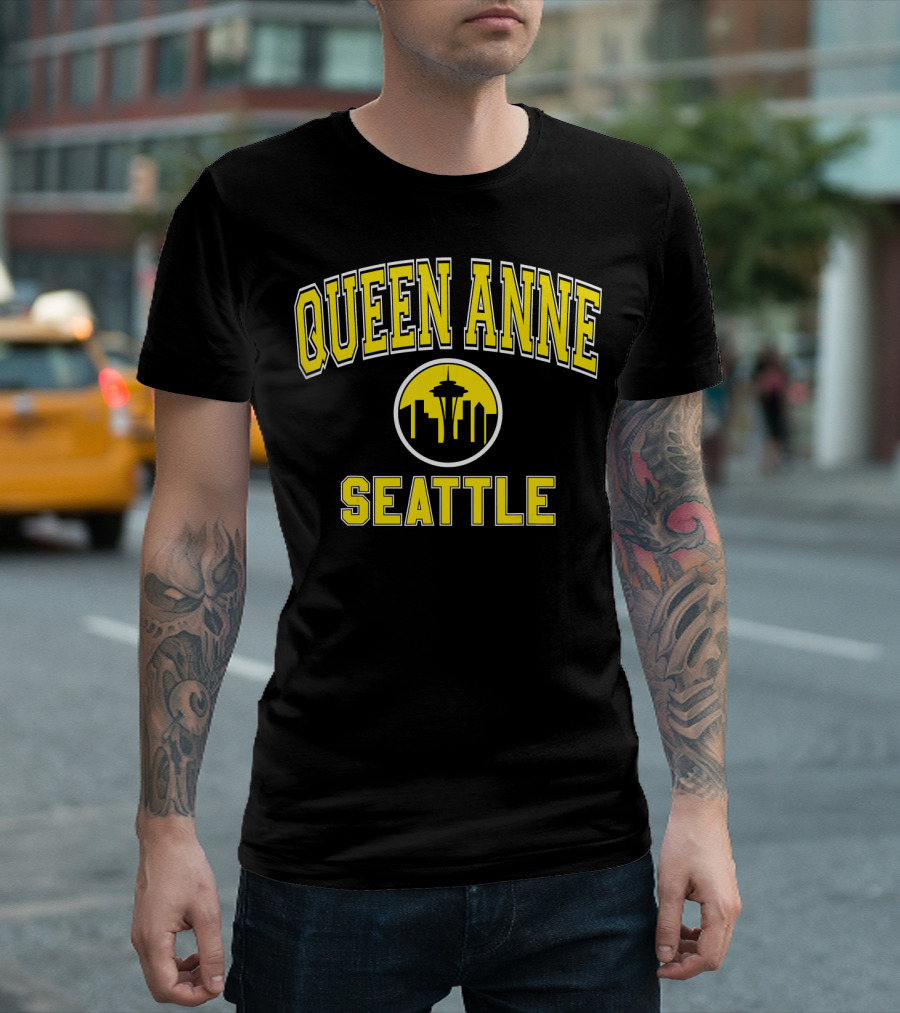 Queen Anne Seattle Skyline Varsity Yellow T-Shirt
