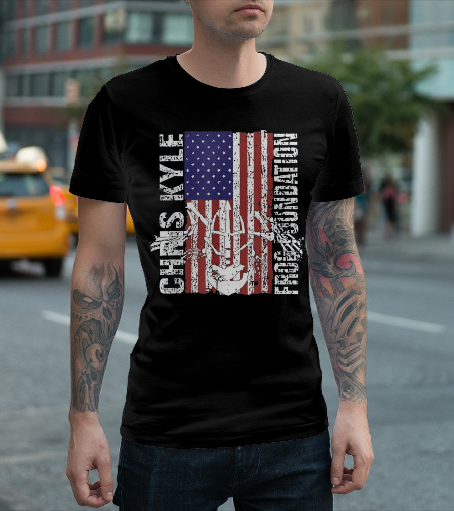 Chris Kyle Frog Foundation American Flag Antlers Skull T-Shirt