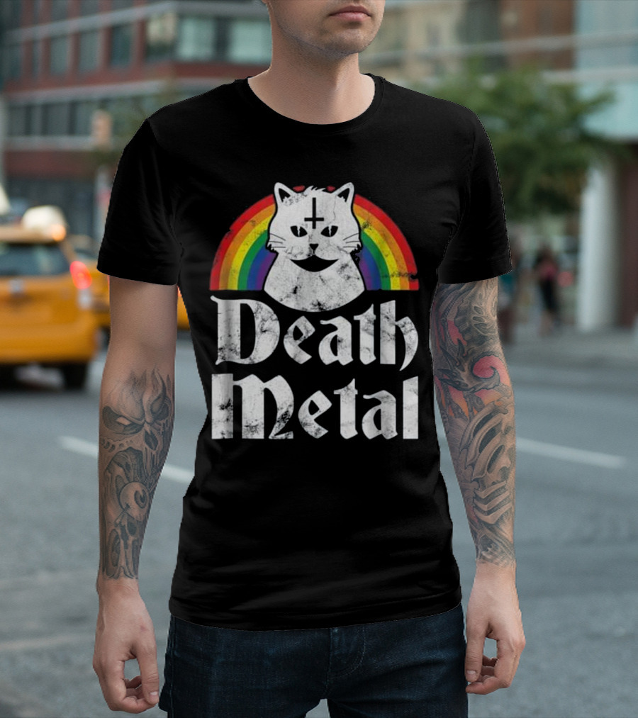 Death Metal Satanic Cat Rainbow T-Shirt