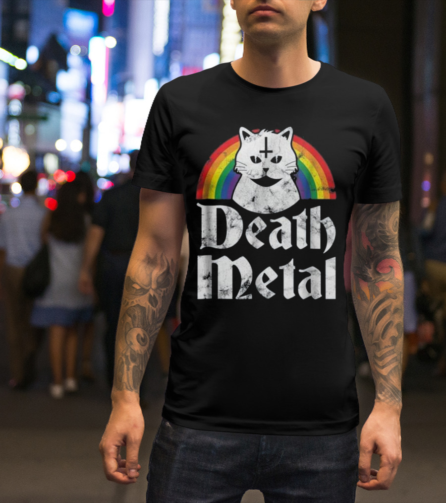 Death Metal Satanic Cat Rainbow T-Shirt