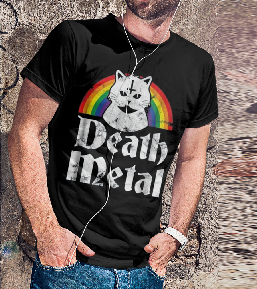 Death Metal Satanic Cat Rainbow T-Shirt