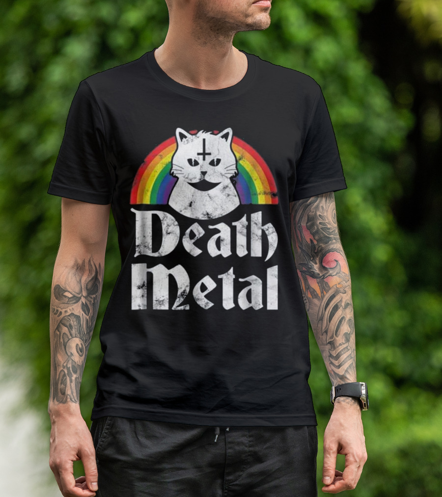 Death Metal Satanic Cat Rainbow T-Shirt