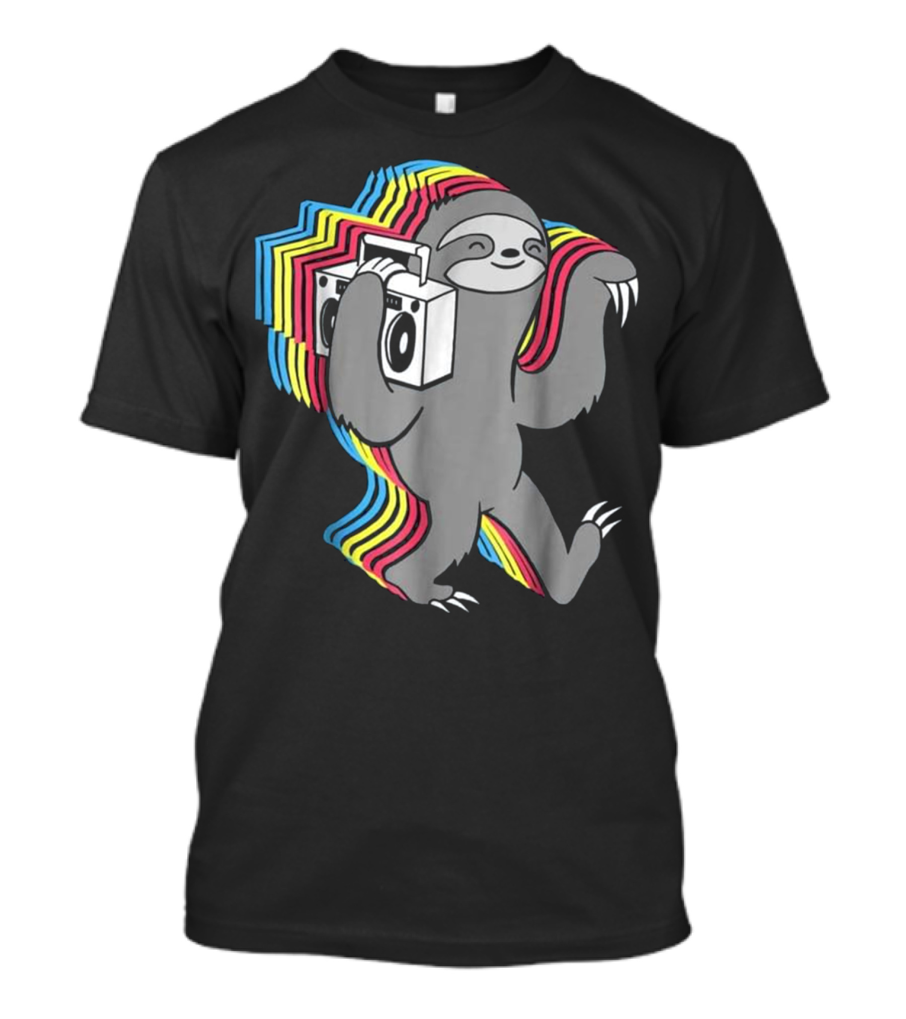 Slow Jams Boombox Sloth With Neon Wave Background T-Shirt