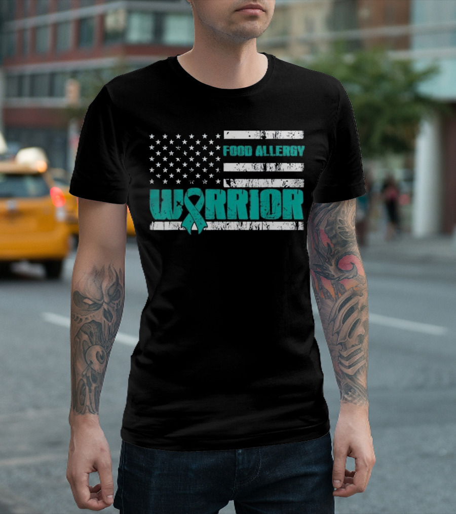 Food Allergy Warrior Awareness Patriot American Flag T-Shirt