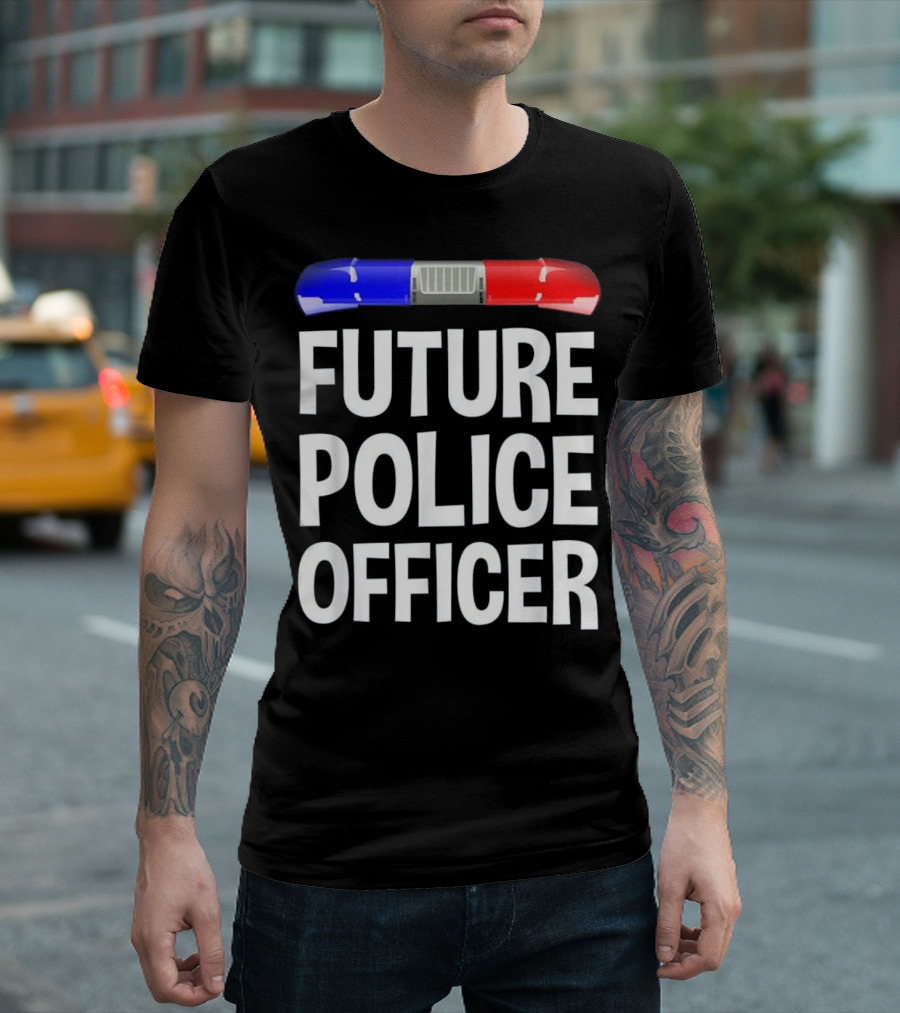 Future Police Officer Cop With Red And Blue Lights T-Shirt