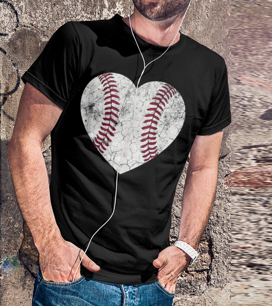Mother's Day Distressed Heart Shaped Baseball Stitching T-Shirt