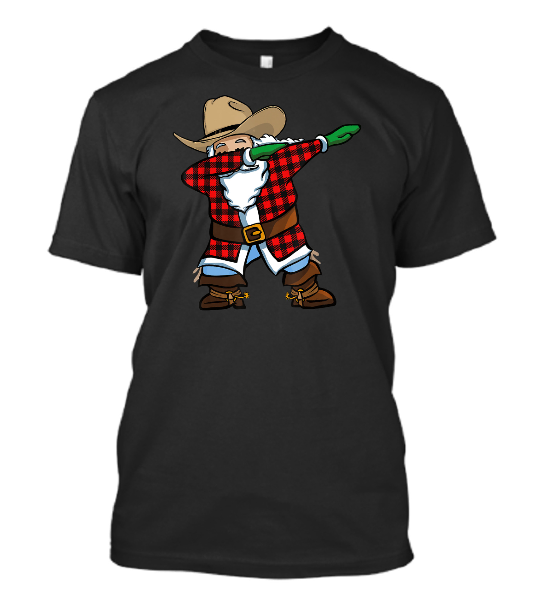 Christmas Cowboys Dabbing Cowboy Santa Plaid Jacket T-Shirt
