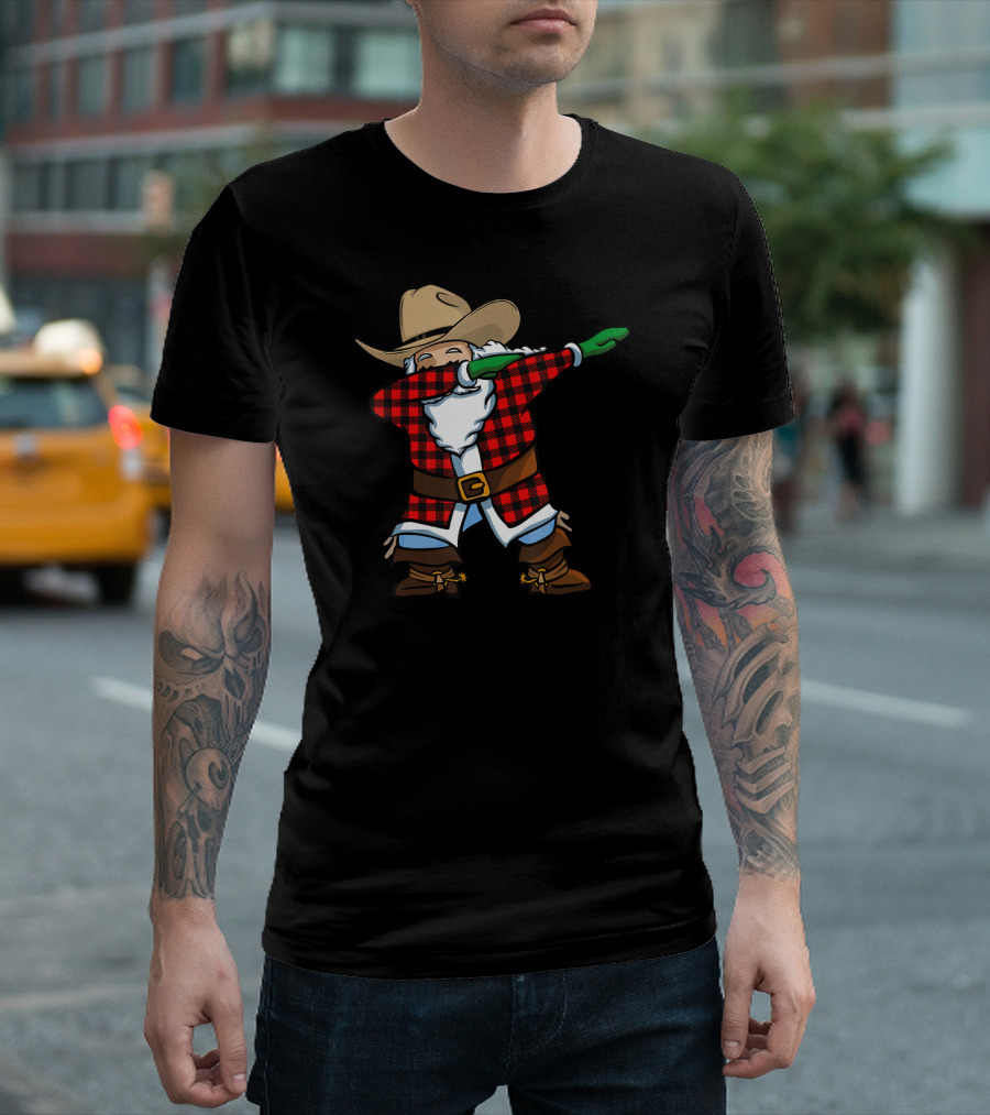 Christmas Cowboys Dabbing Cowboy Santa Plaid Jacket T-Shirt