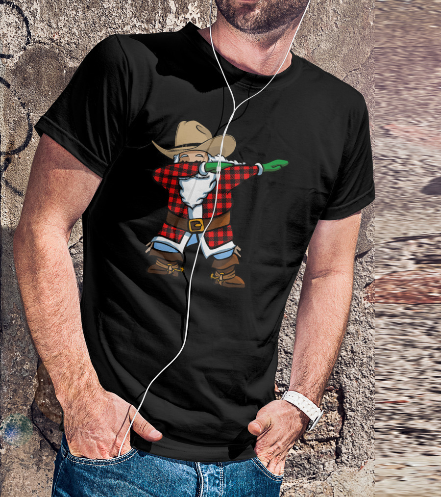 Christmas Cowboys Dabbing Cowboy Santa Plaid Jacket T-Shirt