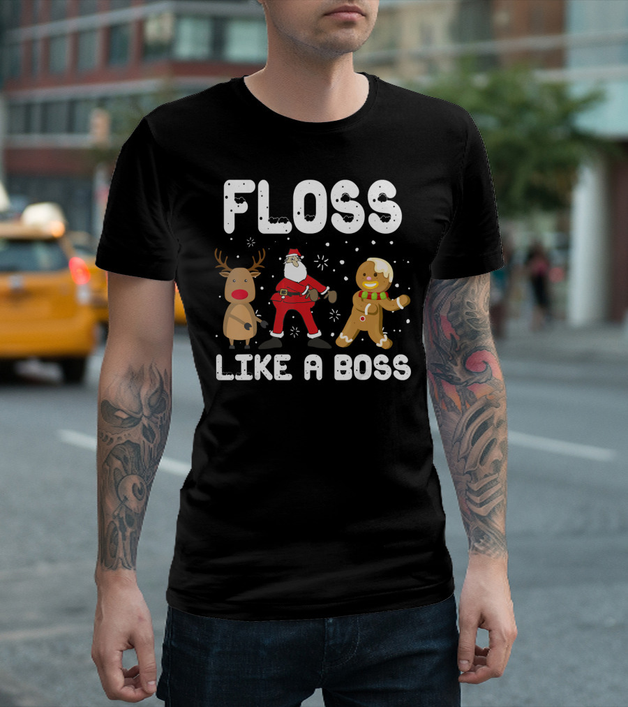 FLOSS LIKE A BOSS Santa Reindeer Gingerbread Christmas T-Shirt