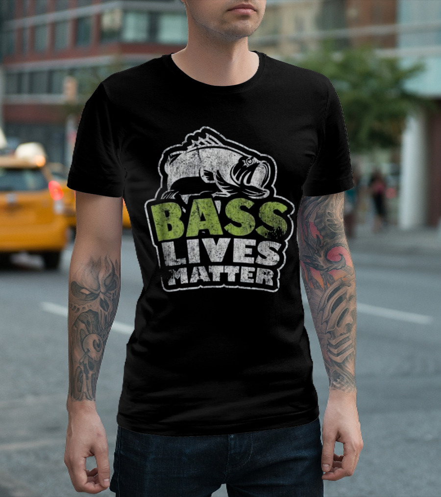 Bass Lives Matter Reel Fishing Dist Bass Text T-Shirt