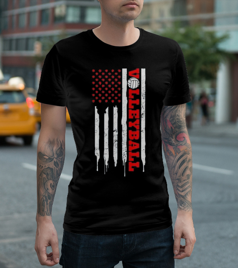Game Day Volleyball Patriotic US Flag American T-Shirt