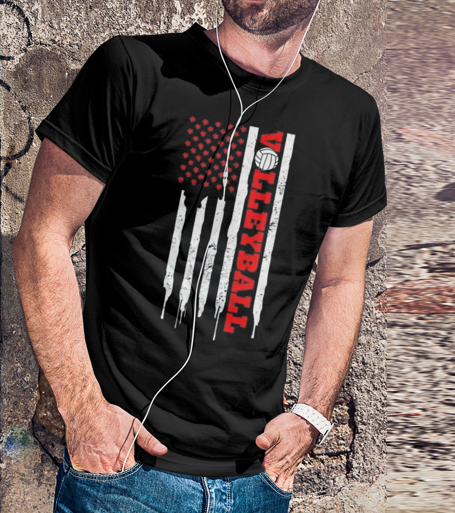 Game Day Volleyball Patriotic US Flag American T-Shirt