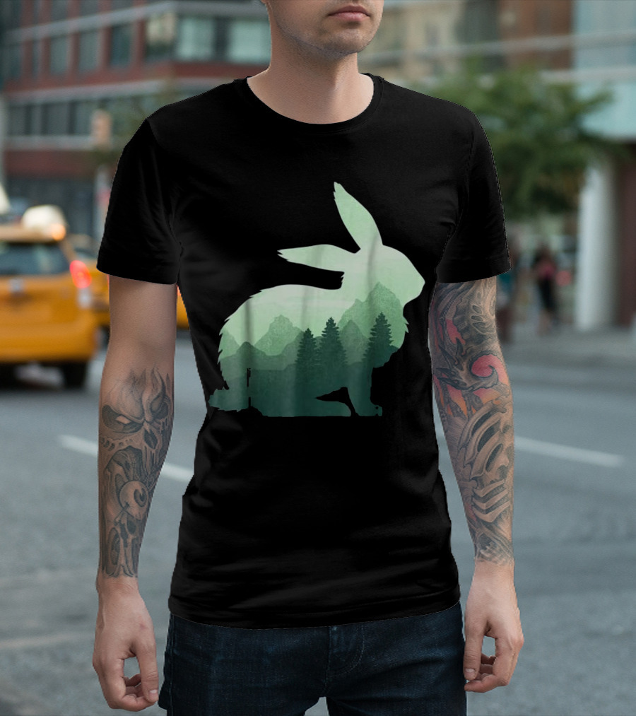 Rabbit Bunny Hare Double Exposure Forest Landscape T-Shirt