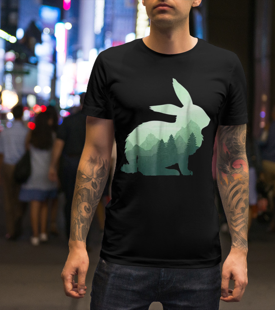 Rabbit Bunny Hare Double Exposure Forest Landscape T-Shirt