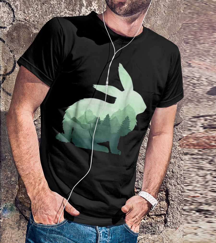Rabbit Bunny Hare Double Exposure Forest Landscape T-Shirt