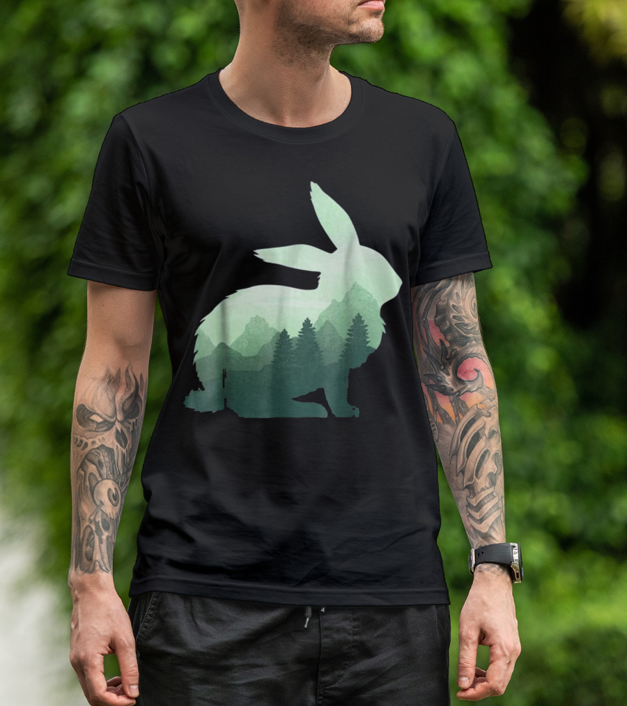 Rabbit Bunny Hare Double Exposure Forest Landscape T-Shirt