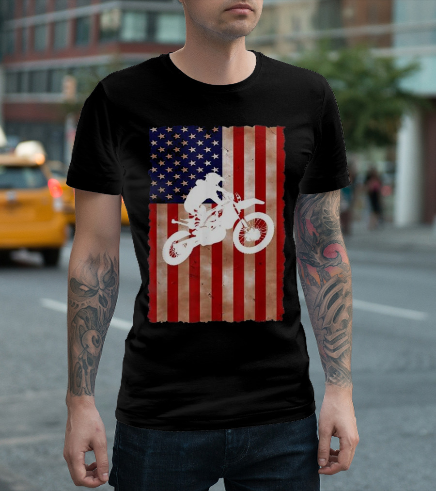 Motocross Dirt Bike Racing American Flag T-Shirt