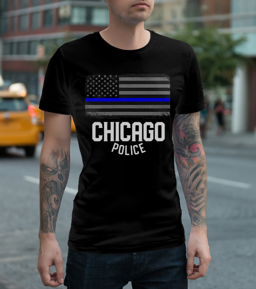 Chicago Police Thin Blue Line Flag T-Shirt