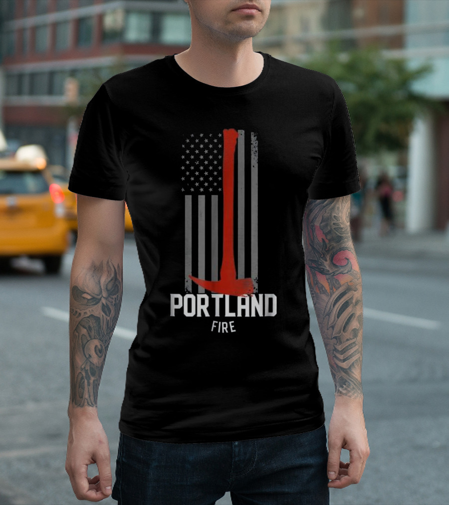 Portland Fire Rescue Axe American Flag T-Shirt