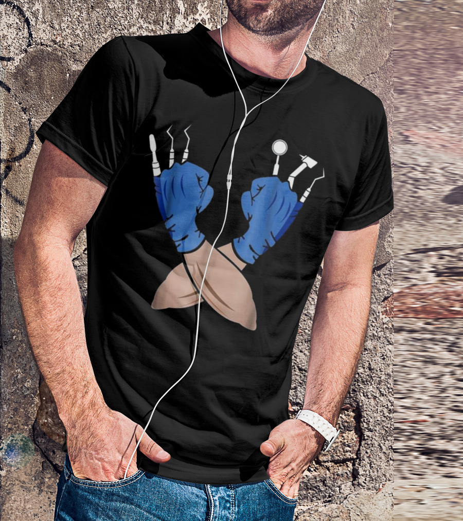 Wolve Dentist Job Funny Witch Gloves Crossed Dental Tools T-Shirt
