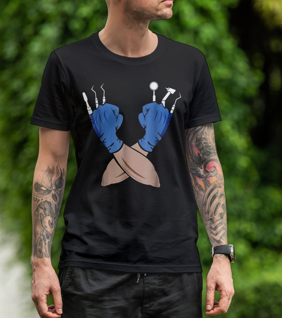 Wolve Dentist Job Funny Witch Gloves Crossed Dental Tools T-Shirt