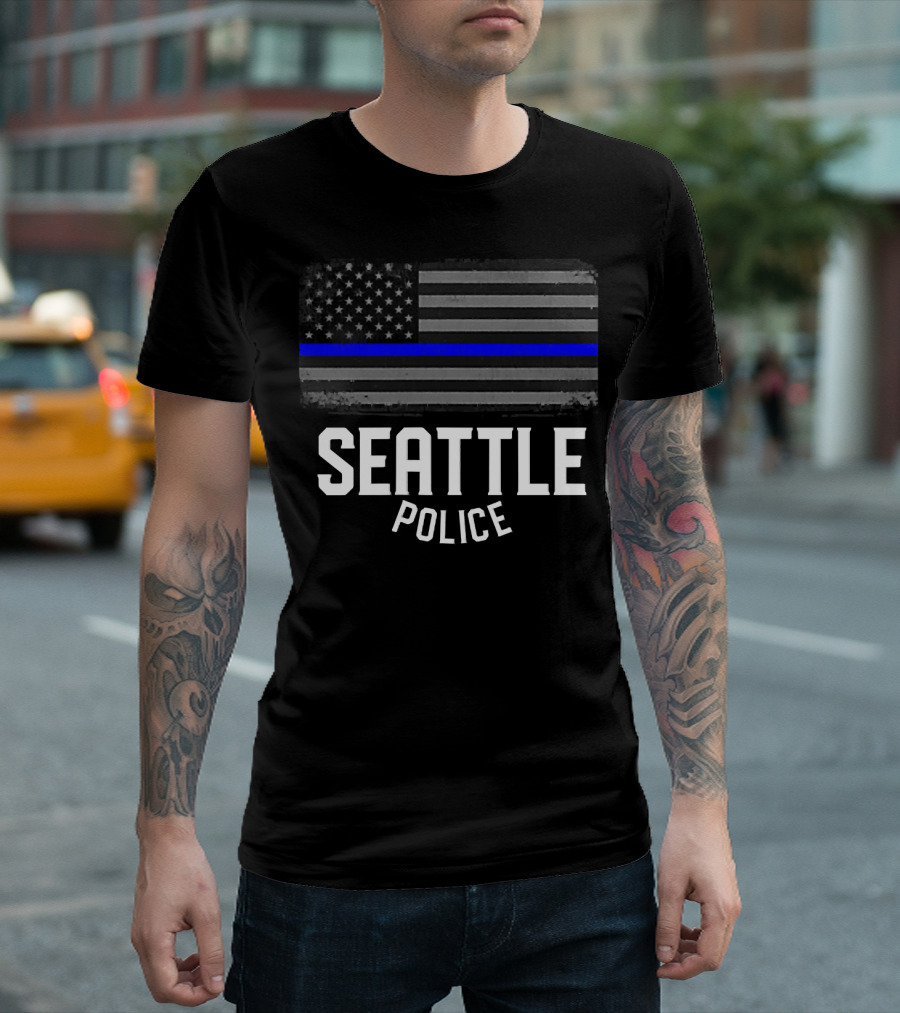 Seattle Police Thin Blue Line Flag T-Shirt