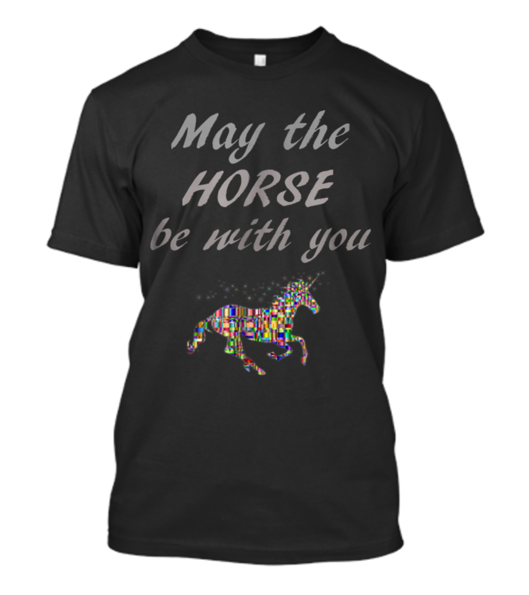 May The Horse Be With You Colorful Unicorn Pixels T-Shirt
