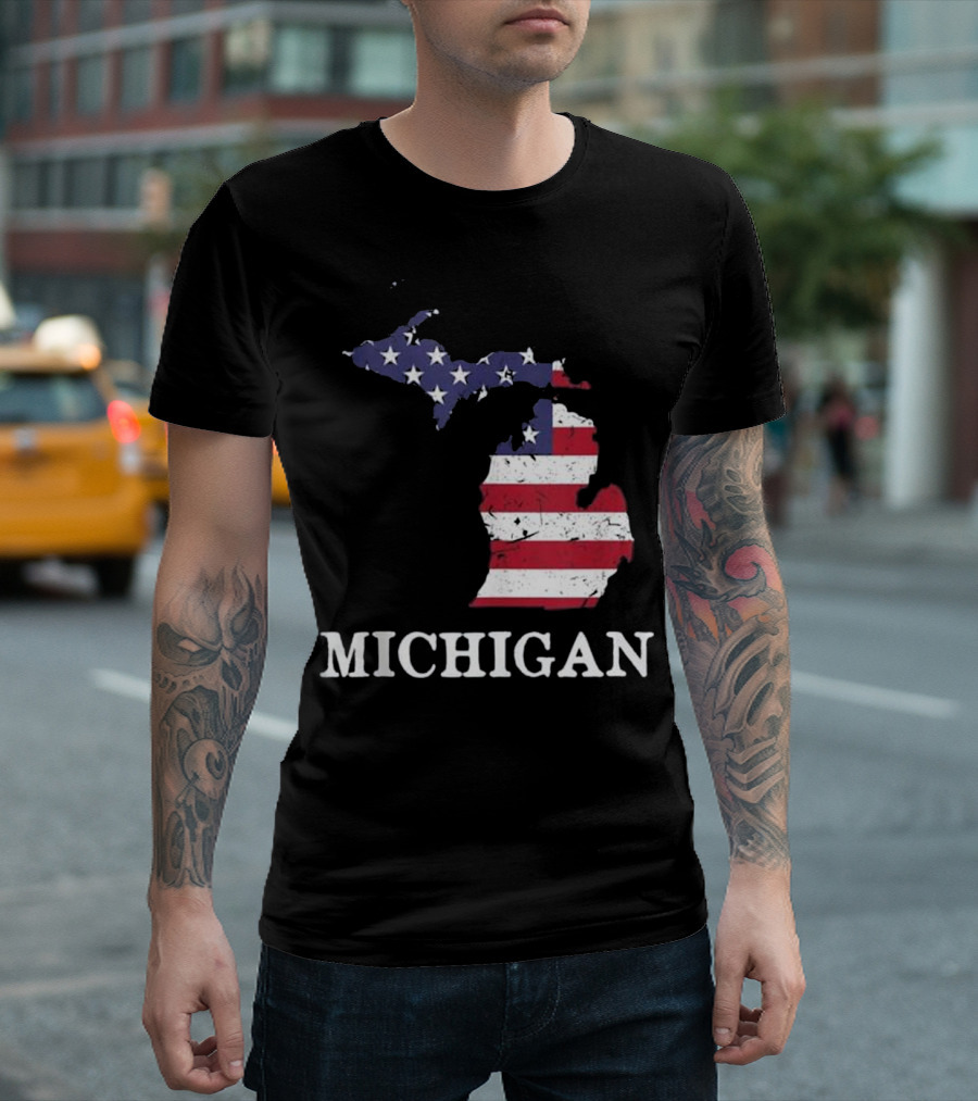 Michigan Map American Flag T-Shirt