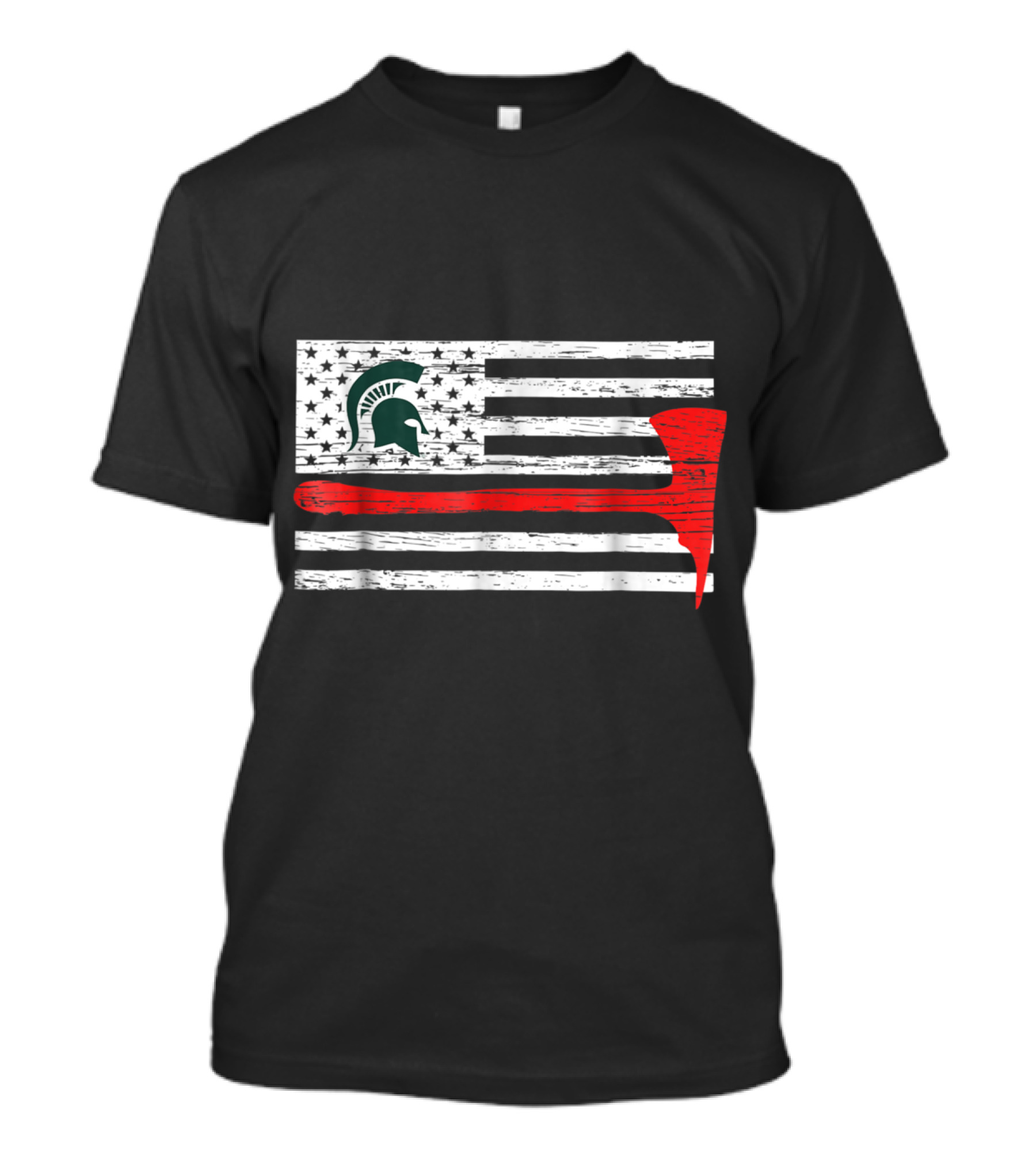 Michigan State Spartans Firefighter Thin Red Line American Flag Helmet Helmet Axe T-Shirt