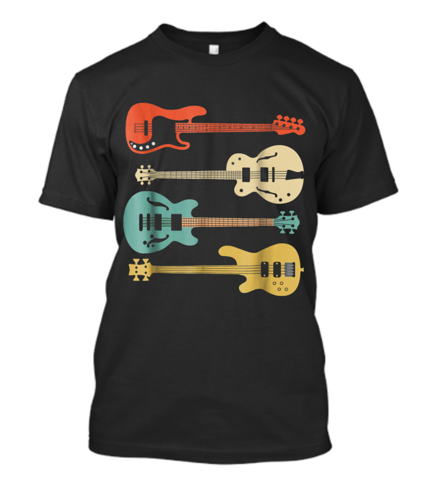 Vintage Bass Guitar Colorful Retro Bassi T-Shirt