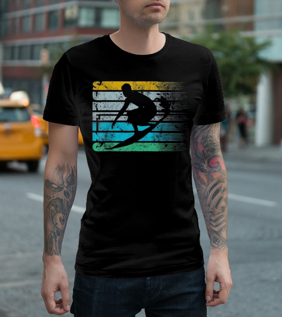 Cool Surfing Vintage Silhouette Distressed Retro Surfing Adventure T-Shirt