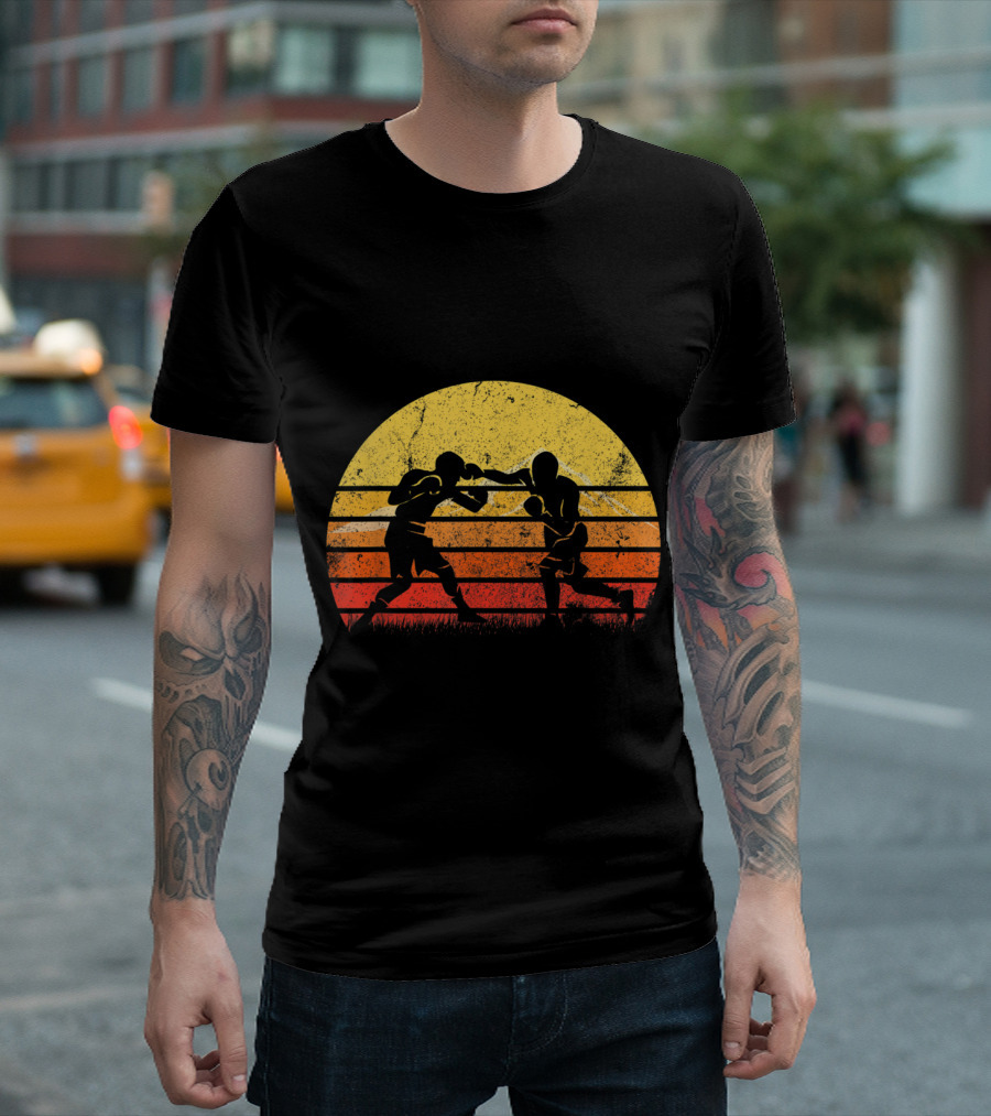 Vintage Boxing Player Silhouette Sunset Ring Scene T-Shirt