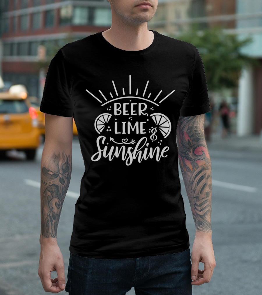 Beer Lime Sunshine Lime Slices Arrow Sun Rays T-Shirt