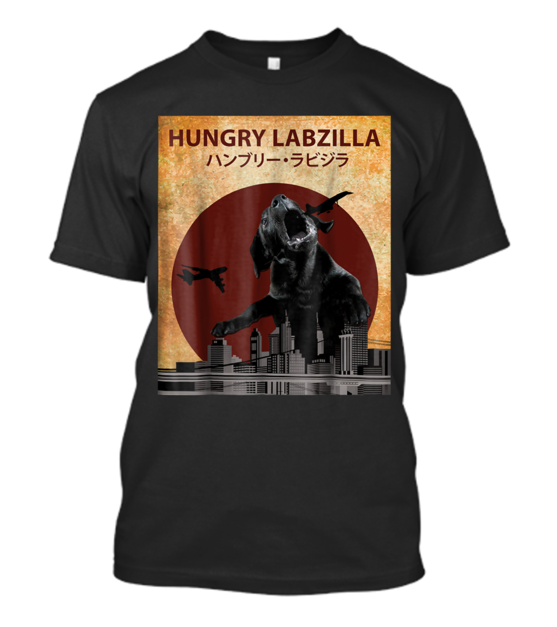 Hungry Labzilla Labrador Black Lab Kaiju Cityscape T-Shirt